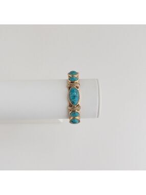 Studio Barse Blue Turquoise 5 Stone Golden Cuff Bracelet Brass Bronze Gold Tone
